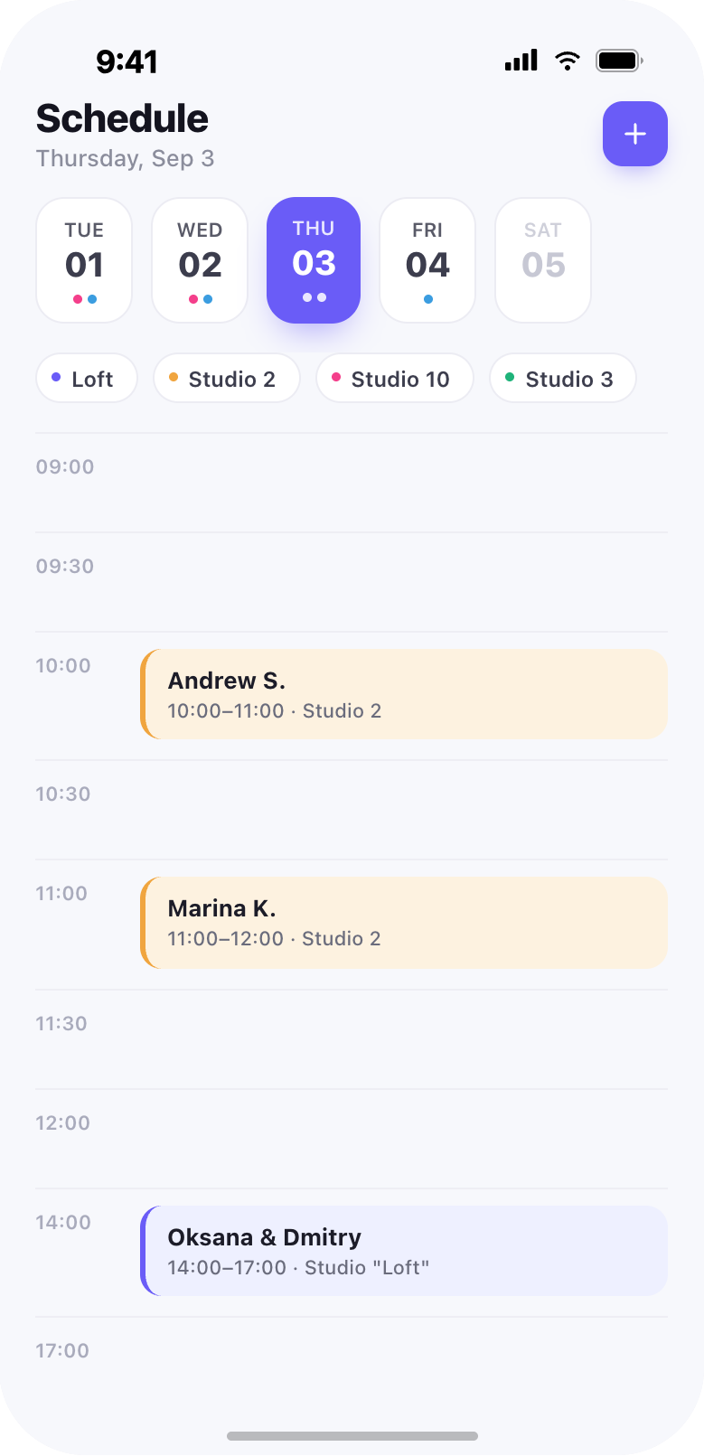 FrameHub Booking Calendar Mockup